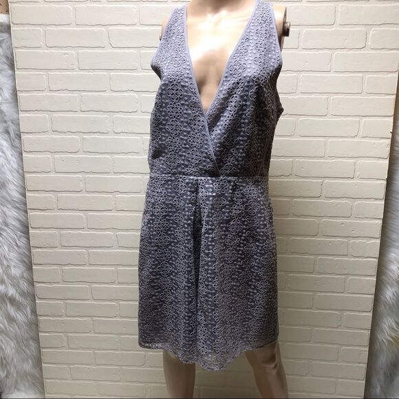 NWT Rebecca Minkoff Womens Gray Plum Lace Pleated Racerback Casual Dress 10 $598 - Picture 4 of 15